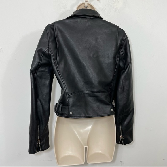 Zara faux leather vegan moto motorcycle jacket black size small zippers - Picture 7 of 8